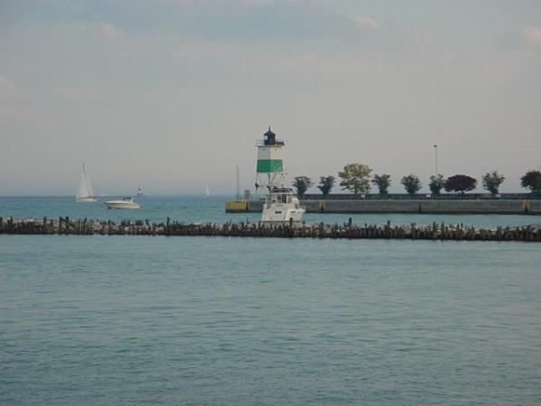 View from Navy Pier in Chicago Illinois at the river and Lake Michigan